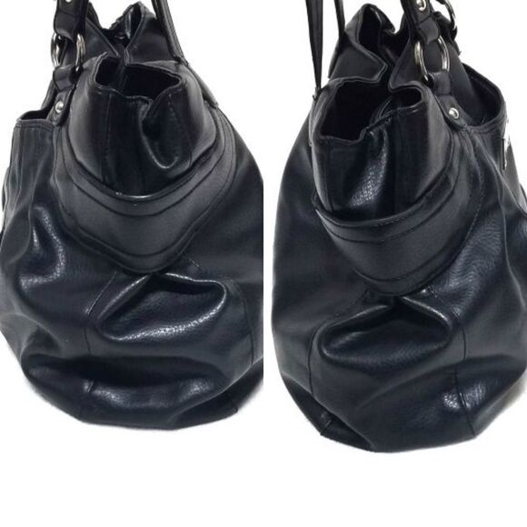 VINTAGE 90s Nine West Black Vegan Leather Hobo Bag - Picture 3 of 8